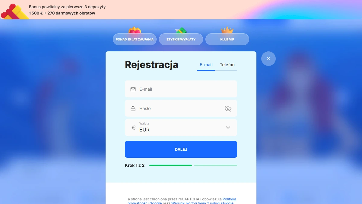 Formularz rejestracji Ice Casino